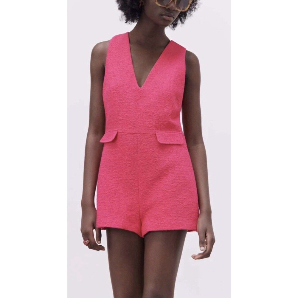 ZARA Fuchsia Tweed Textured Romper Playsuit Size M B21